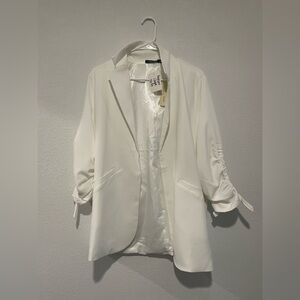 Doe & Rae White Open-Front Blazer with Ruched Tie Sleeves Size large
